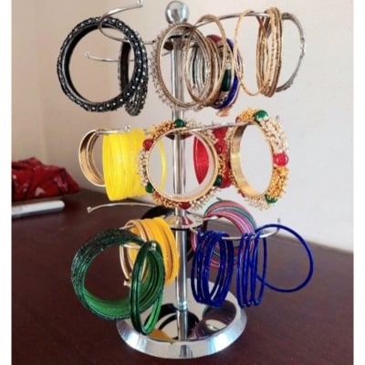 Picture of Steel Rotating Bangles Stand , Chori Stand, Jewellery Stand Best for Girls Women's Bangles & Jewellery Storage (Silver)