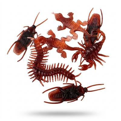 Picture of 3 Pcs Halloween Funny Toys 3 different Cockroach Housefly Centipede Scorpions Gags Practical Jokes Toy Simulation Toy Realistic Insect Prank Funny for tiktoc video (Brown)