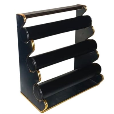 Picture of Wooden bracelet holder Bangle Organizer for Women 3 step bangle Bracelet Display Stand Holder with golden border. চুড়ির আলনা (Black)