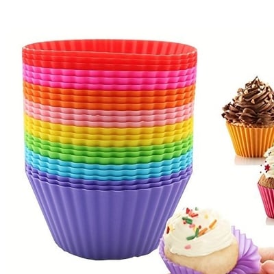 Picture of 4/7 Pcs Silicon Cup Cake Molds / Silicone Cupcake Moulds Reusable Nonstick Heat Resistant Baking Cups (Multicolor 7 Pcs)