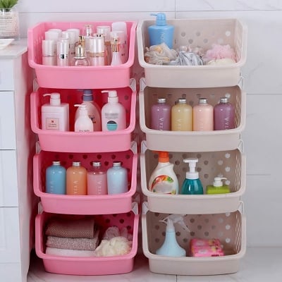 Picture of 3/4 Tier Durable Stackable Storage Basket Vegetable Box with Wheel, Organizer Bin for Kitchen, Bathroom, Hall, Pantry, Closet Multicolor (Multicolor 4 Tier)