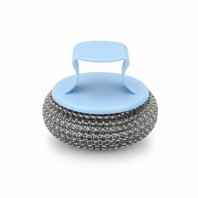 Picture of 1 pcs Stainless steel scrubber with handle, removable steel wool scrubber for cleaning dishes, heavy duty scrubbing for dishwashers 