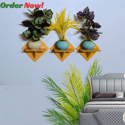 Picture of Wall Hanging Flower Vase 1/2/3 Pcs Adhesive Wall Shelf without Flower For Home. Alternative Wooden Single Wall Self-Punch Free For Wall Decor (Multicolor 3 Pcs)