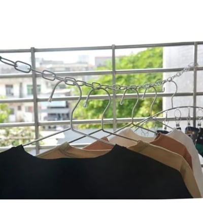 Picture of Clothesline Outdoor Clothes Drying Rods Wall Hanging Clothes Rack Outdoor Clothesline Clothes Storage Chain Adjustable Clothes Dryer Wall Hanging Hooks Clothes Drying Rack Display Hanging (Silver)