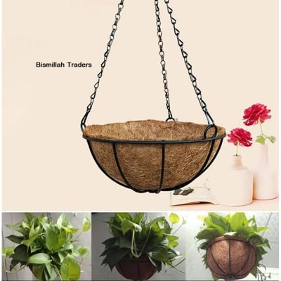 Picture of Flower Tub Vase Coconut Palm Hanging Chain Basket Garden Pot Wall Planter (Brown)