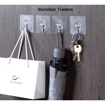 Picture of 1/5/10 Pcs Adhesive Hooks Hanger Removal Sticky Hooks Wall Hooks Waterproof Self Adhesive Hooks Clear Heavy Duty Sticky (Clear 5 Pcs)