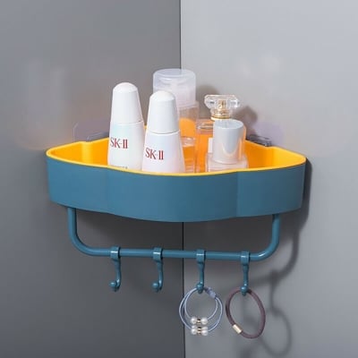 Picture of Bathroom Shower Caddy Corner Shelf Bath Wall Mount Rack Storage Holder Organizer Shelf Adhesive Storage Rack Corner Holder (Multicolor)