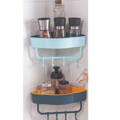 Picture of No drill Corner Shelf/Bathroom Corner/Kitchen Shelf with Hook 1 pcs Multicolor (Blue)