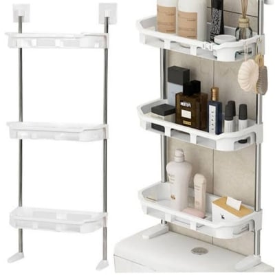 Picture of No drill storage toilet tank top organizer space-saving Wall mounted Bathroom Rack (Off White)