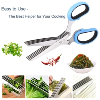 Picture of Multilayer Stainless Steel Multifunctional Kitchen Scissors Chive Cutter Herb Spice Kitchen Slicer Shredded Scallion Cut (Multicolor)