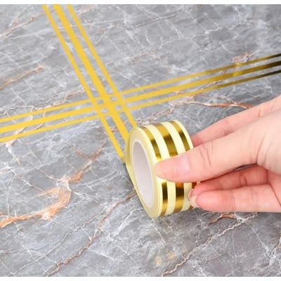 Picture of Waterproof Sealing Tile Sticker Gold 1 Pcs floor Decoration Tile Gap Tape 5 miter Self-Adhesive Flooring Wall Seam Sealant Gap Filler Tape (Gold)