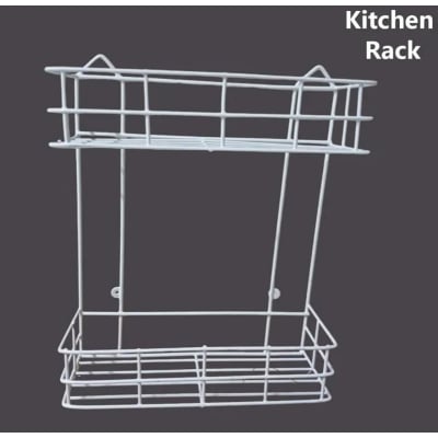 Picture of Wall Mount Metal Bathroom Rack Storage Shelves 1Pcs Iron Storage Rack/Shelf, Kitchen Rack Display Stand Metal Storage Holder for Kitchen and Bathroom, House (White)