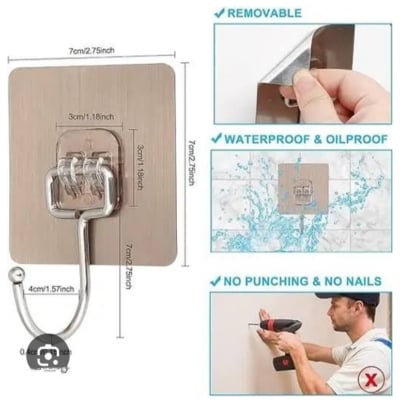 Picture of 5 Pack Large  Adhesive Hooks Heavy Duty -Strong Wall Hooks 44 lb/ 20 kg(Max) for Bathroom - Self Adhesive Hook Clear for Kitchen Home and Office (Multicolor)