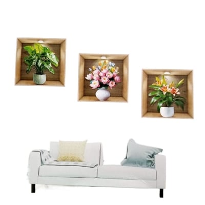 Picture of 3d Wall Stickers 3 Pcs New Deisgns (Random Designs) flower wall stickers For room decore (Green)