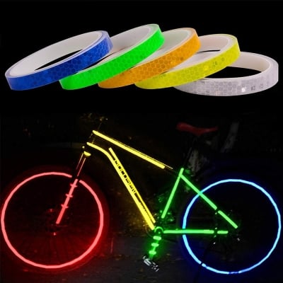 Picture of 1cm*8m Bike Wheels Reflective Stickers Cycling Fluorescent Reflect Strip Adhesive Tape for MTB Bicycle Warning Safety Decor (Multicolor)