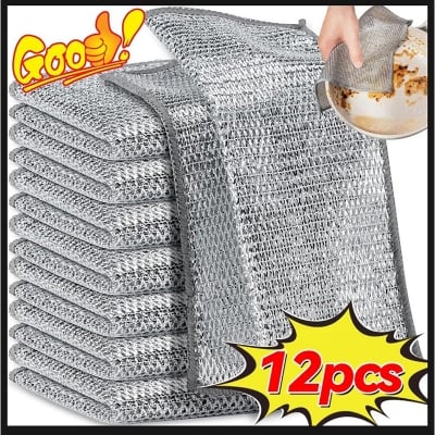 Picture of Wire Mesh Cleaning Cloth,Non Scratch Dishcloth, Dishwashing Rags,Multipurpose Metal Miracle Washing Rag,Reusable Steel Wool Scrubber for Kitchen Cleaning(10pcs) Suitable for Dishes,Pots, Dish (Silver)