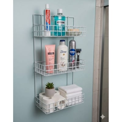 Picture of 1pcs square rack Save Space In Your Kitchen With The Hanging Wall Storage Rack Organizer- Convenient Furniture Space Saver For Your Kitchen (White)