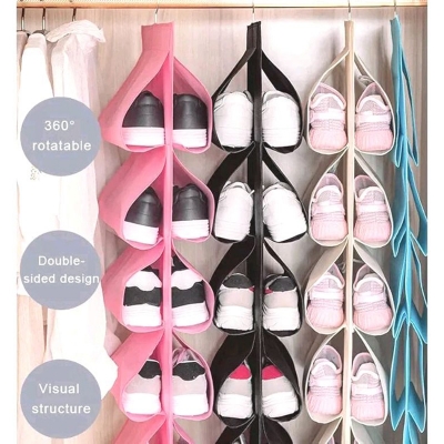 Picture of Shoes Rack Closet Hanging Storage Bag 12 Pocket Portable shoe Organizer (Multicolor)