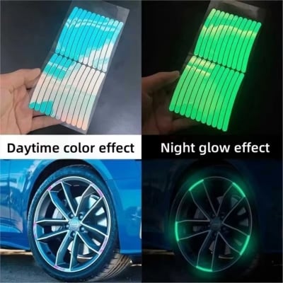 Picture of Reflective Rim Stickers 20 PCS Universal Radium Tape for Car, Bike & Bicycle Wheels, Waterproof Night Visibility Safety Tape, Durable Self Adhesive Wheel Glow Stickers (Multicolor)