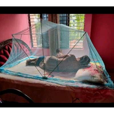 Picture of Size: 3.5x65 Feet (Width x Length) Single Bed Size Polynet Mosquito Net. 

For adult 1 person 

Buy the right size product which matches exactly your bed size. 

Material:High Quality Polynet, Washable, 

Metal iron foldable stand.

Easy to Fold and Long (Blue)