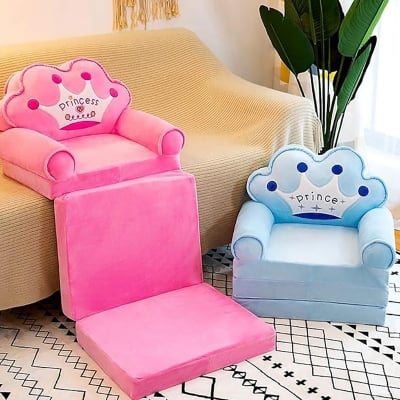 Picture of Kids Sofa Bed Plush Folding Kids Sofa Kids Sofa Backrest Chair Cute Folding Folding Play Room Bedroom Living Room Kids Folding Sofa (Multicolor)
