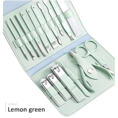 Picture of 16pcs Manicure Set With PU Leather Case Nail Clippers Kit Pedicure Care Tools Nail Care Scissors Clippers Trimmer Nail Art Tools 