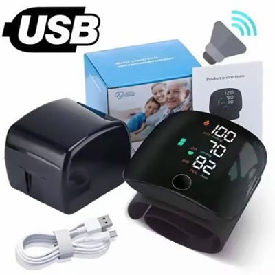 Picture of Wrist Blood Pressure Monitor with LCD Display, Automatic Wrist Blood Pressure Monitor with 99x2 Reading Reminder, Automatic English Speech (Black)