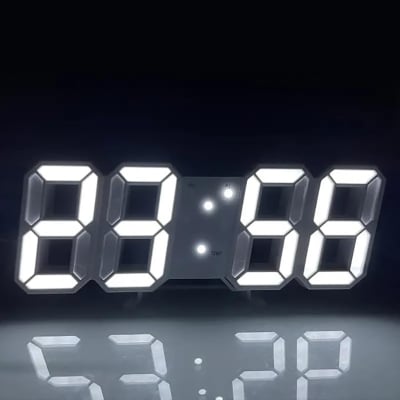 Picture of 3D LED Digital Wall Clock with Auto-Dimming Display & Alarm | USB Powered, Time/Date/Temperature Display | Modern Wall & Table Clock for Home, Office | Multicolor (White)