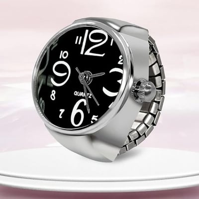 Picture of Stainless Steel Analog Watch Style Strechable Finger Ring Fancy Jewellery for Women (Silver)