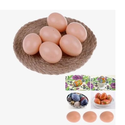 Picture of 7pcs Fake Chicken Eggs Poultry Layer Coop Hatching Simulation Graffiti Eggs Dummy Egg Hen Poultry Chicken Prank Plastic Eggs (Cream)