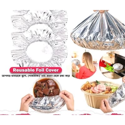 Picture of 10pcs Repeatable Aluminium Foil Film Insulation Cover,Aluminum Foil Food Covers,Kitchen Fresh-Keeping Insulation Film,Reusable Elastic Bowl Covers,Adjustable Food Storage Covers for Kitchen (Silver)