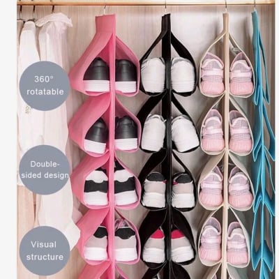 Picture of Shoes Rack Closet Hanging Storage Bag 12 Pocket Portable shoe Organizer (Multicolor)