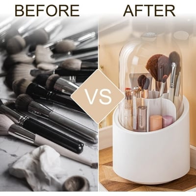 Picture of Makeup Brush Holder, Rotating Makeup Brush Organizer (White)