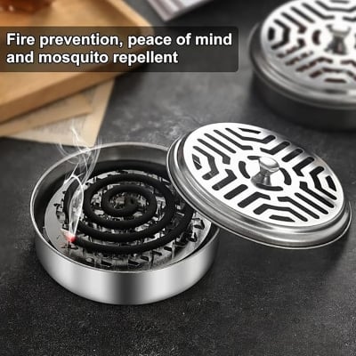 Picture of Metal Mosquito Coil Holder, 15 cm Incense Burner with Fire Prevention Design, Lotus Pattern 