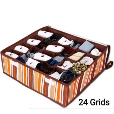 Picture of 24 Compartments Undergarment Organizer Drawer Divider Organizer Storage Box Cloth Organizer Undergarment Organizer Storage Box with Lid Bra, Socks, Tie, Lingerie Organizer 