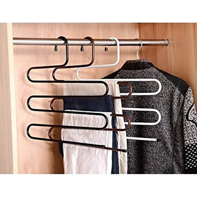 Picture of Trouser Rack Mild Sunshine S Shape 5 Layer Hanger Trousers Space Saver Organizer Ties Scarves Belt White (Multicolor)