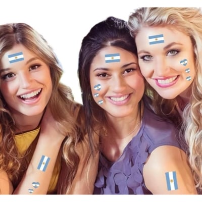 Picture of Argentina Brazil Flag Temporary Face Tattoos Stickers，20 Pcs Football National Flag Removable Fake Tattoos, For Men Kids Women (Argentina and Brazil) 