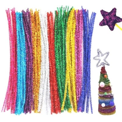 Picture of 1pack Glitter Sparkle Pipe Cleaners Tinsel Chenille Stems,10 Colors Metallic Pipe Cleaner for DIY Crafts,Arts,Wedding,Home,Party,Holiday Decoration 6 mm x 12 Inch (Multicolor)