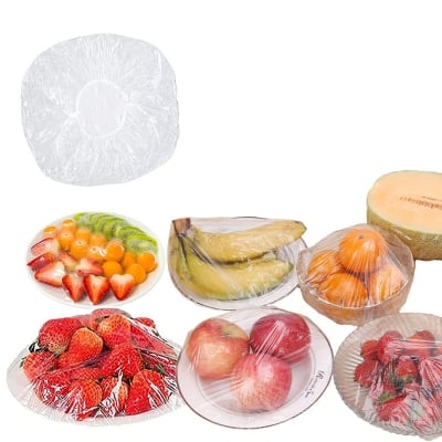 Picture of 100 pcs disposable food covers elastic lids for covering food (White)
