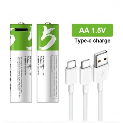 Picture of Rechargeable Li-ion AA via USB Type C Battery 1.5V (2 Pcs Set) (White)