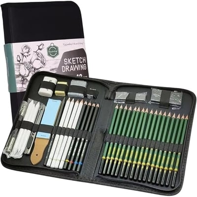 Picture of Sketching and Drawing Art Supplies 42 Piece Set Includes Graphite & Charcoal Pencils & Sticks Plus Accessories, (Multicolor)