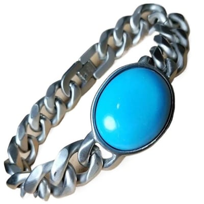 Picture of Salman Khan Inspired Turquoise Silver Brass Bracelet for Men (Blue)