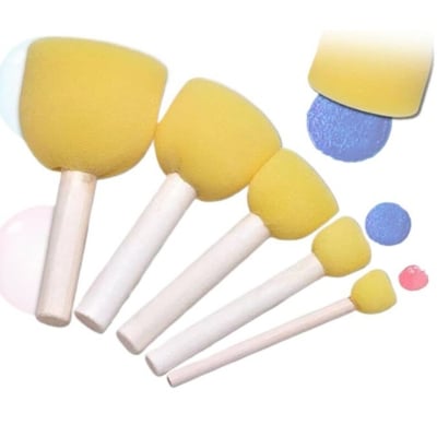 Picture of 5 Pcs Round Stencil Sponge Dabber Wooden Handle Foam Brush (Yellow)