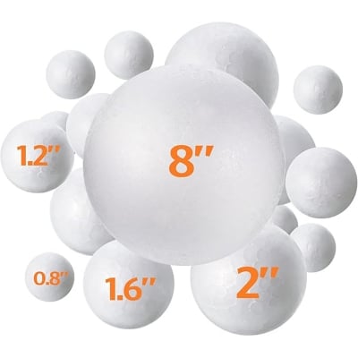 Picture of 20ps 4 Different sizes 8/1.2/1.6/2 Inches White Craft Foam Balls, Foam Craft Balls, Foam Balls For Arts and Crafts, DIY Craft For Home, School Craft Proje (White)