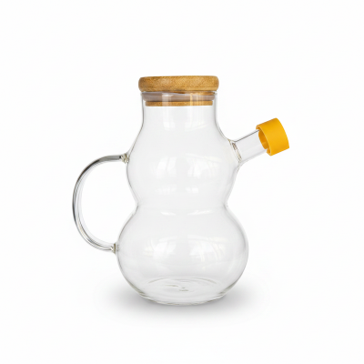 Picture of 400ml Kitchen Glass Oiler Cup and Can with Handle Gourd Shape Creative Vinegar Soy Sauce Bottle Kitchen Oil Dispenser (CLEAR)