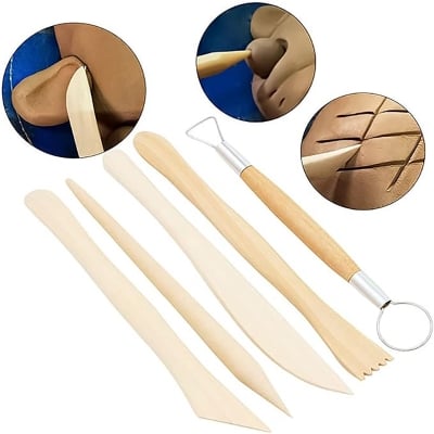 Picture of Wooden Polymer Clay Tools Set Pack of 5 (Brown)