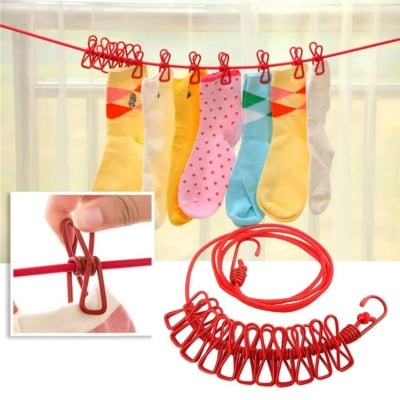 Picture of Elastic Clothesline with 12 Clips, Clothesline for Drying Clothes Outside for Travel (Multicolor)