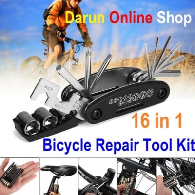 Picture of 16 in 1 Bike Bicycle Multi Repair Tool Kit, Multi-functional Bike Bicycle Mechanic Repair Set Tool Kit (Black)