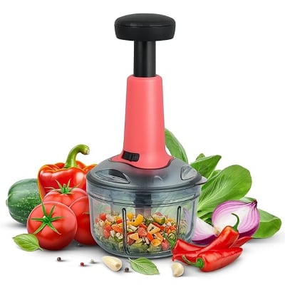Picture of Push Chopper for Kitchen Vegetables & Fruits | Multipurpose Hand Press Chopper with Lock & Unlock System| Quick Manual Hand Held Chopper Onion Cutter (CLEAR)