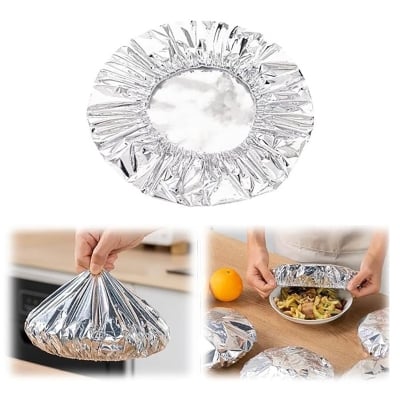 Picture of 10 Pieces Reusable Elastic Aluminum Foil Food Covers Kitchen Cling Film Insulation Film for Bowls, Plates, Fruits and Leftovers, Takeaway, Home, Picnics (Silver)